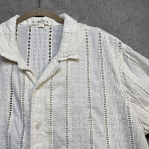 Mens Knit Button Up Shirt White Short Sleeve Camp Collar Resort Style Large